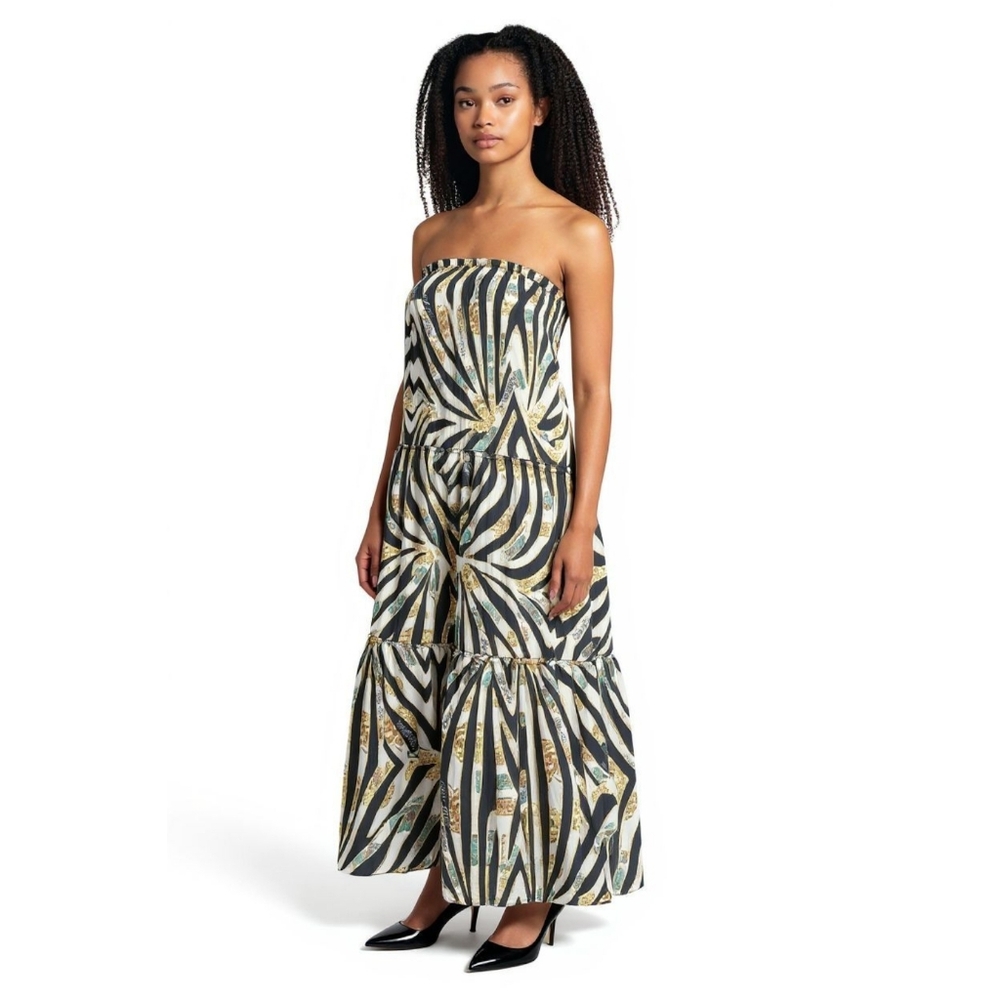 Apple Bottoms Y2K Maxi Dress Zebra Animal Print Medium Strapless Fitted Bodice